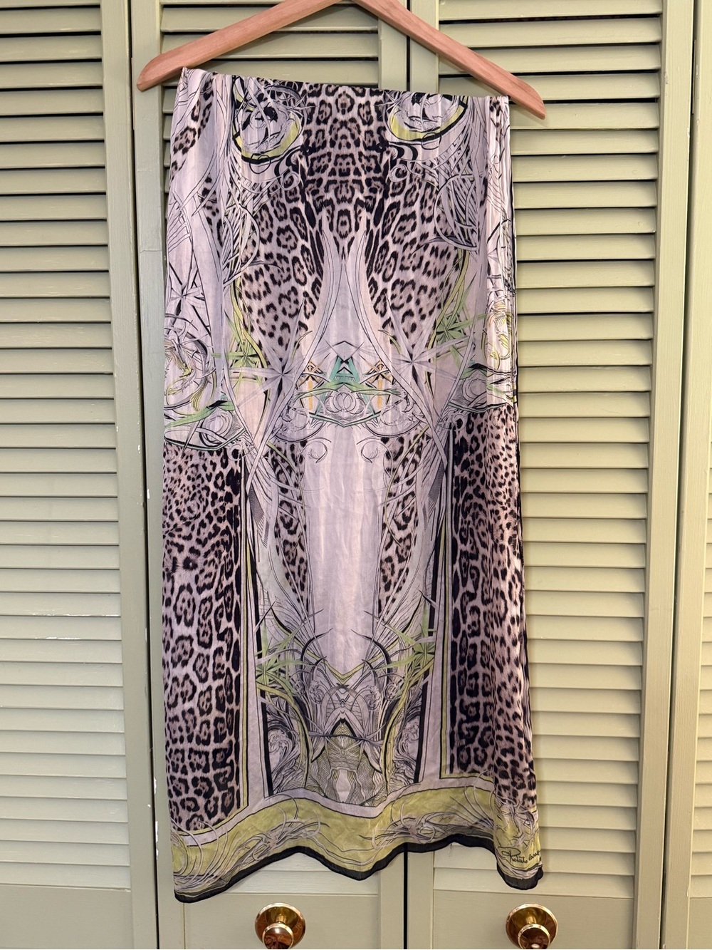 Vintage Roberto Cavalli Animal Print & Neon Trim Scarf
